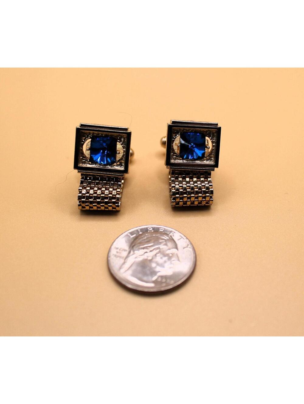 Vintage SWANK Wraparound Blue Rivoli Cuff Links